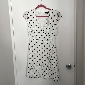 J. Crew White ruffle dress with black polka dots